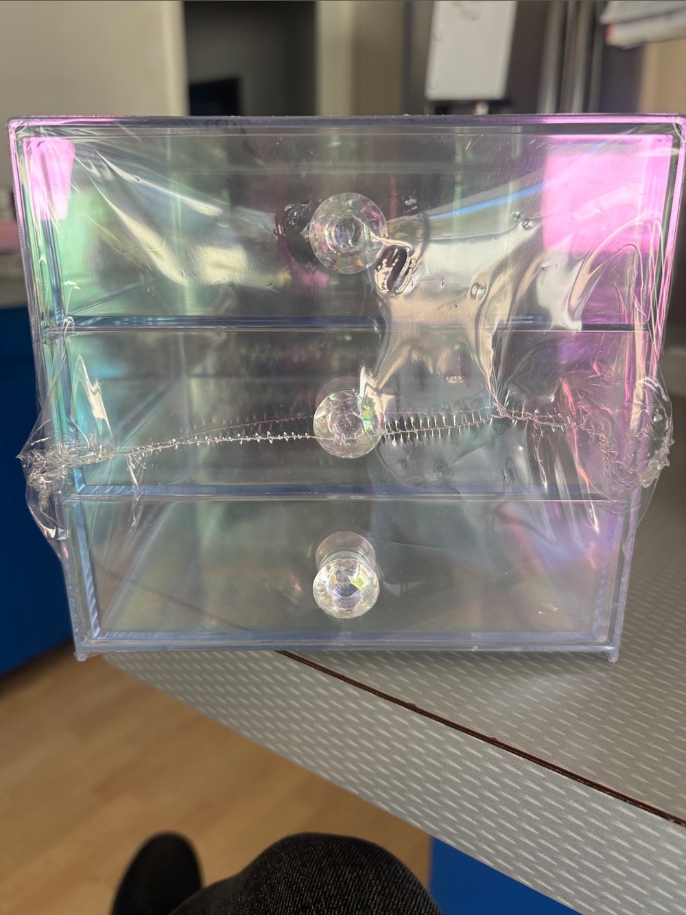 Iridescent 3-Drawer Acrylic Organizer - Clear Pink Accent